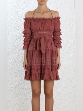 Zimmermann Corsair Frill Tier Dress in Vintage Rose ~ 0
